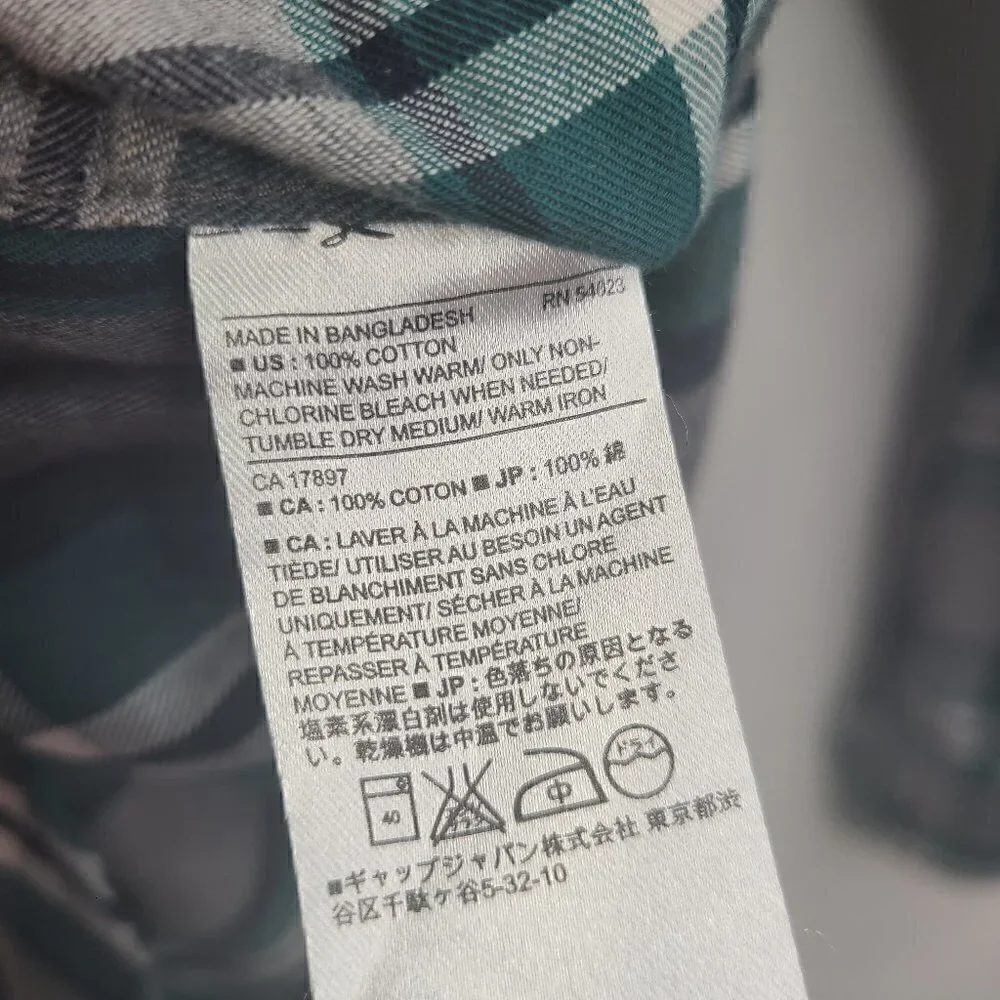 Banana Republic Untucked Grey Green Plaid Lightweight Flannel Shirt
